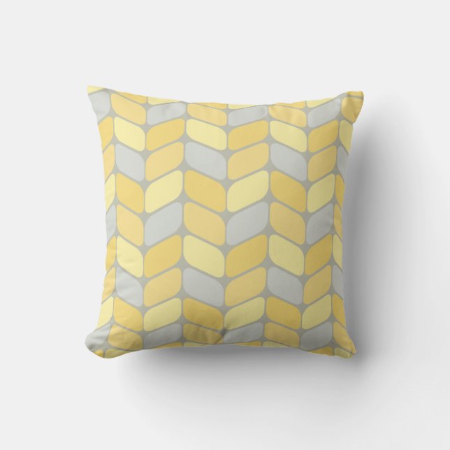 Vintage Diagonal Rectangles Yellow Grey Throw Pillow (Front)
