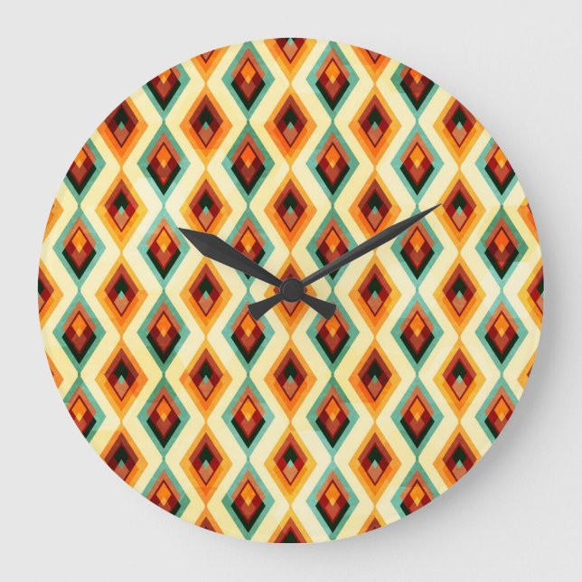 Vintage Diamond Raster Seamless Pattern Large Clock (Front)