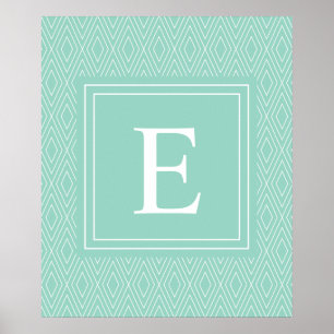 Vintage Diamonds White Teal Turquoise Poster