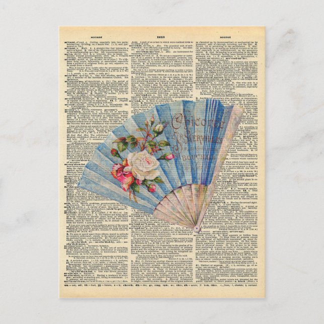 Vintage Dictionary Art Feminine Folding Fan Postcard (Front)