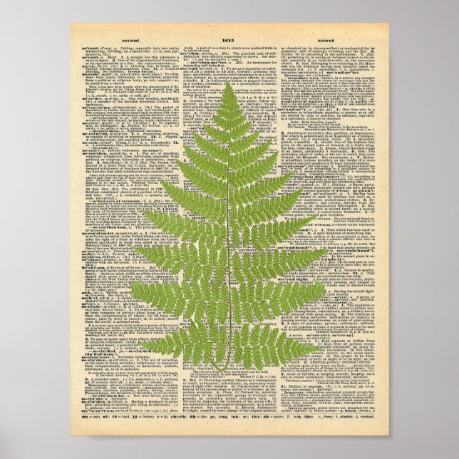 Vintage Dictionary Art Green Fern Frond Print (Front)
