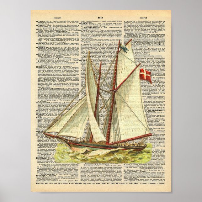 Vintage Dictionary Art Nautical Sailboat Beachy Poster (Front)