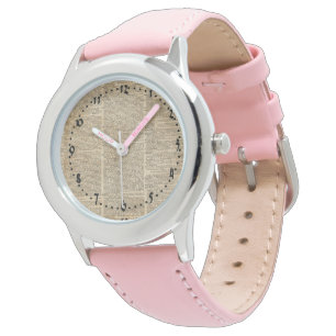 Vintage Dictionary Art Watch Pink Leather