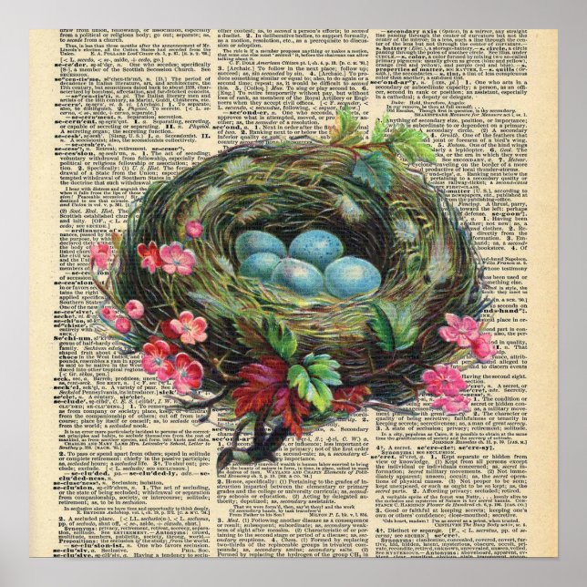 Vintage Dictionary Bird's Nest  Poster (Front)
