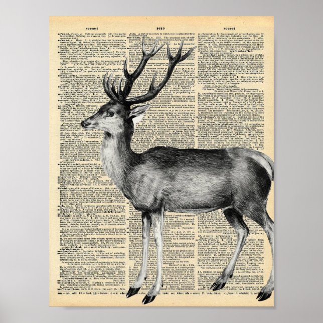 Vintage Dictionary page with stag Poster (Front)