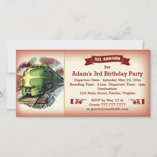 Vintage Diesel Train Birthday Party Invitation Red