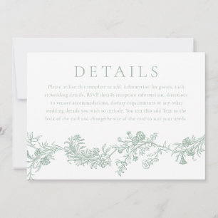 Vintage Digital or Printed Sage Wedding Details Invitation