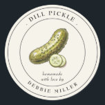 Vintage Dill Pickle canning jar Label<br><div class="desc">Simple and classic,  personalized dill pickle jar labels featuring watercolor vintage pickle on an off white background.</div>