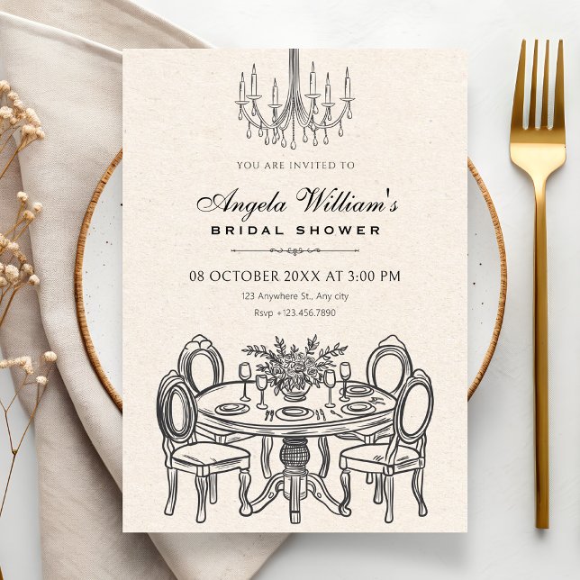 Vintage dinner table bridal shower invitation (Creator Uploaded)