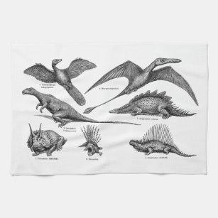 Vintage Dinosaur Illustration Retro Dinosaurs Kitchen Towel