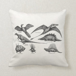 Vintage Dinosaur Illustration Retro Dinosaurs Throw Pillow