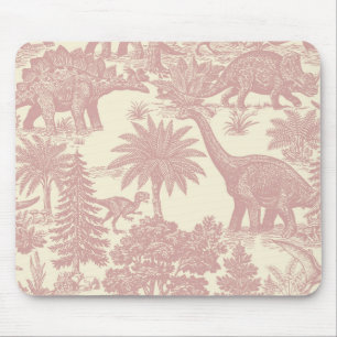 Vintage Dinosaur Toile Pattern Prehistoric Jungle  Mouse Pad