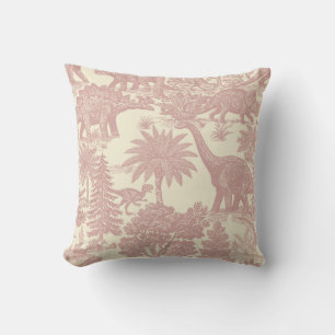 Vintage Dinosaur Toile Pattern Prehistoric Jungle Throw Pillow