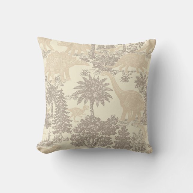 Vintage Dinosaur Toile Pattern Throw Pillow (Front)