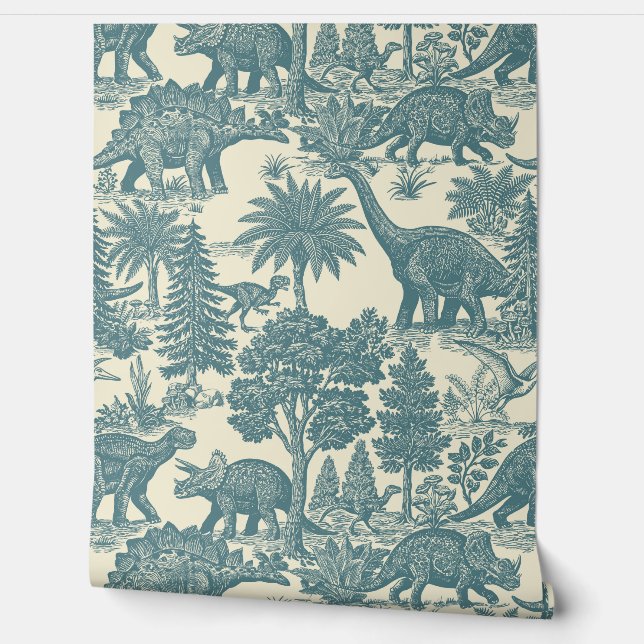 Vintage Dinosaur Toile Pattern  Wallpaper (Unrolling)