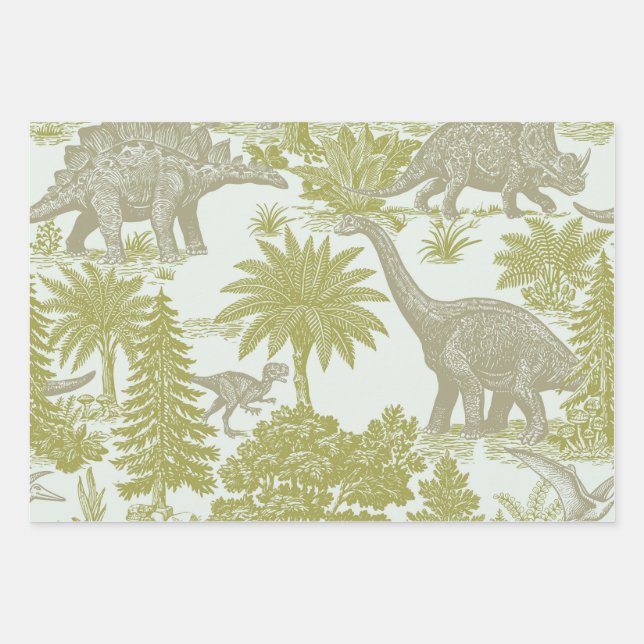 Vintage Dinosaur Toile Pattern Wrapping Paper Sheet (Front)