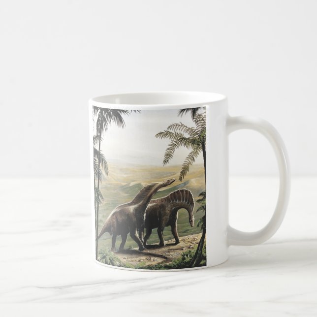 Vintage Dinosaurs, Amargasaurus with Palm Trees Coffee Mug (Right)