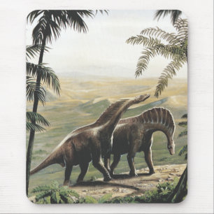 Vintage Dinosaurs, Amargasaurus with Palm Trees Mouse Pad