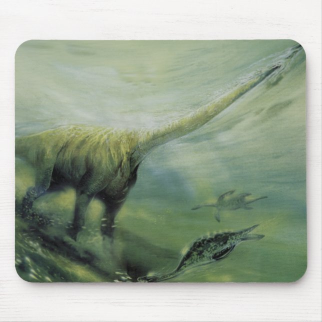 Vintage Dinosaurs, Brachiosaurus Swimming in Ocean Mouse Pad (Front)