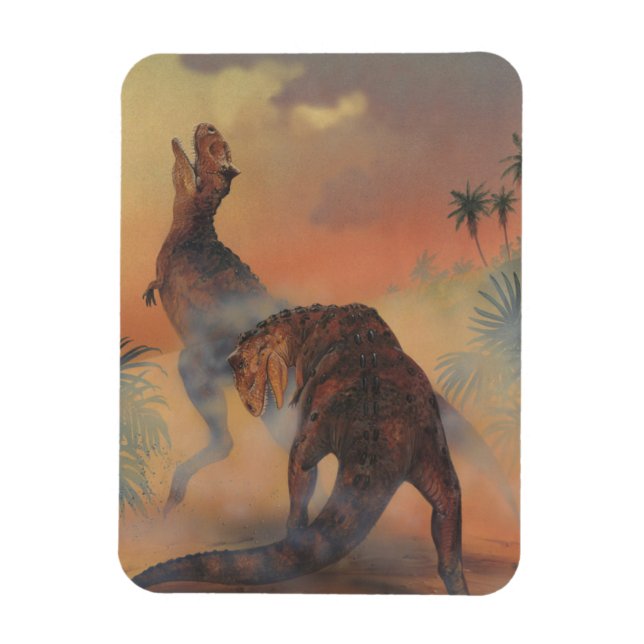 Vintage Dinosaurs, Carnotaurus Roaring in Jungle Magnet (Vertical)