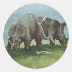 Vintage Dinosaurs, Centrosaurus Grazing in Meadow Classic Round Sticker
