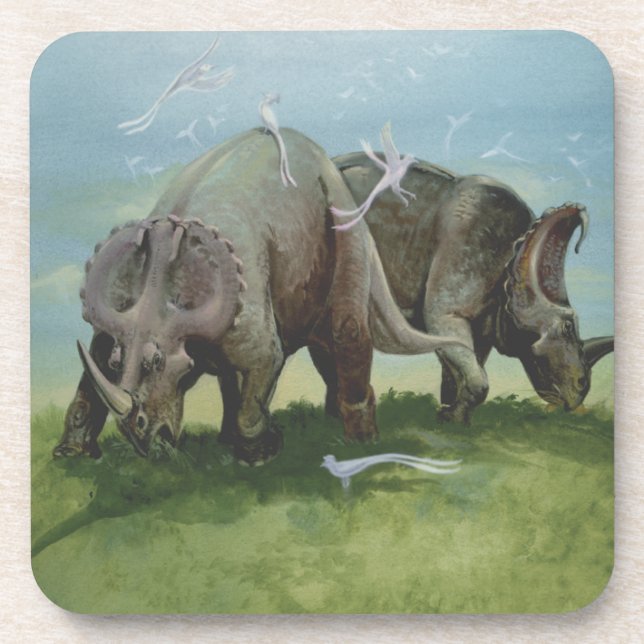 Vintage Dinosaurs, Centrosaurus Grazing in Meadow Coaster (Front)