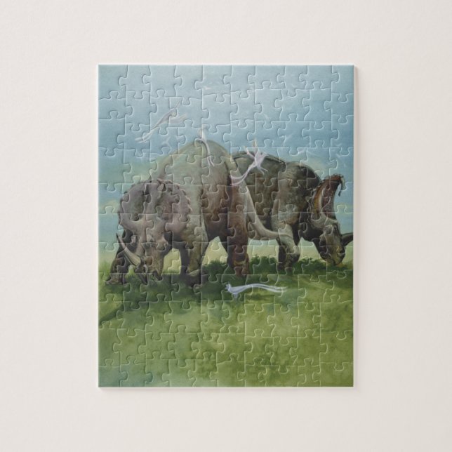 Vintage Dinosaurs, Centrosaurus Grazing in Meadow Jigsaw Puzzle (Vertical)