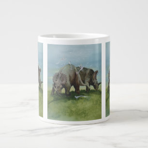 Vintage Dinosaurs, Centrosaurus Grazing in Meadow Large Coffee Mug