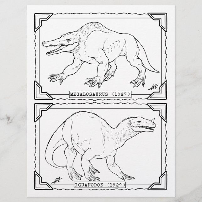 Vintage Dinosaurs - Colouring Page. (Front)