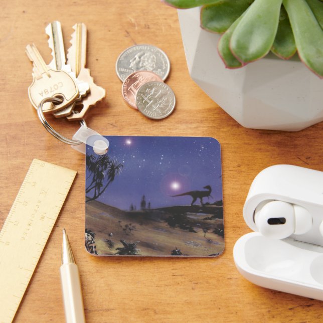 Vintage Dinosaurs, Dilophosaurus on a Starry Night Keychain (Desk)