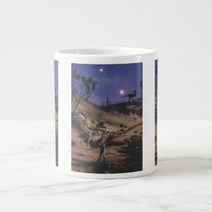 Vintage Dinosaurs, Dilophosaurus on a Starry Night Large Coffee Mug