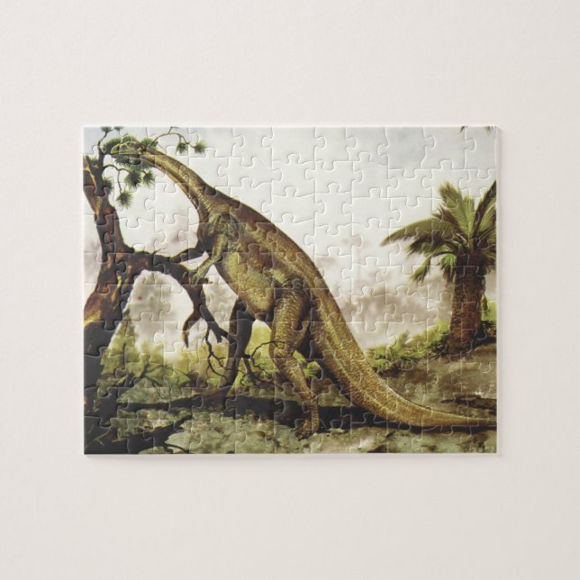 Vintage Dinosaurs, Plateosaurus Grazing on Trees Jigsaw Puzzle (Horizontal)