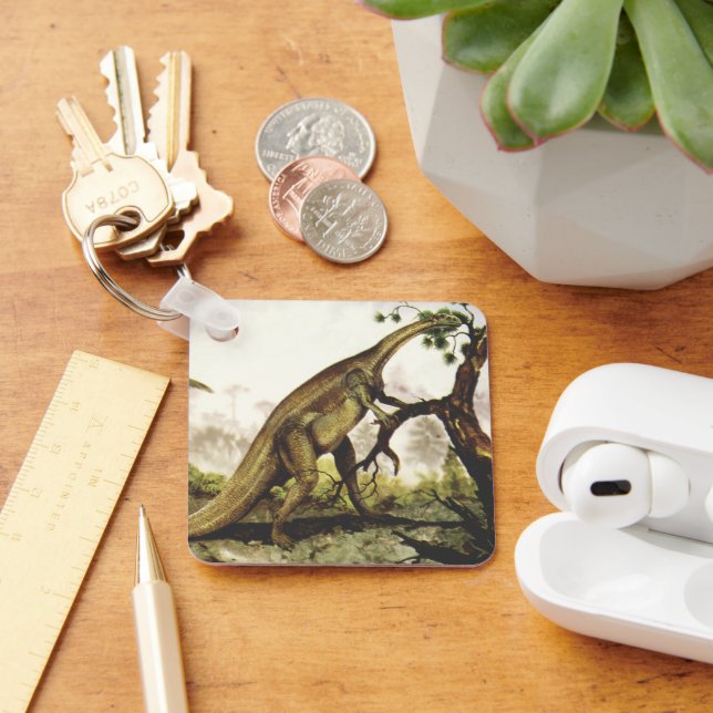 Vintage Dinosaurs, Plateosaurus Grazing on Trees Keychain (Desk)