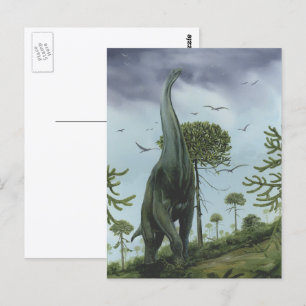 Vintage Dinosaurs, Sauroposeidon with Birds Flying Postcard