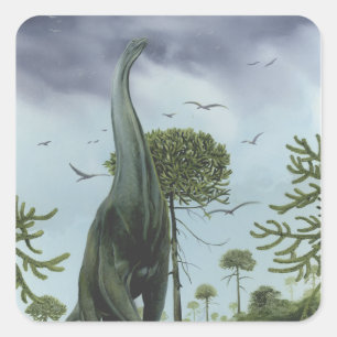 Vintage Dinosaurs, Sauroposeidon with Birds Flying Square Sticker
