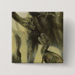 Vintage Dinosaurs, Torvosaurus and Brachiosaurus 2 Inch Square Button