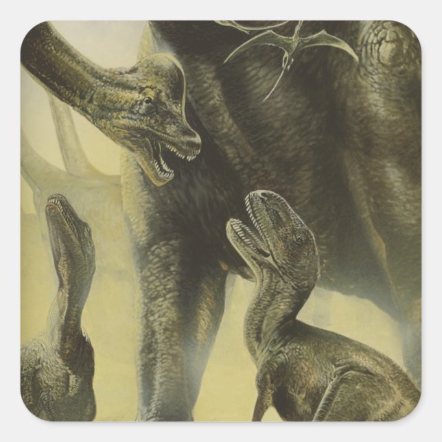 Vintage Dinosaurs, Torvosaurus and Brachiosaurus Square Sticker (Front)