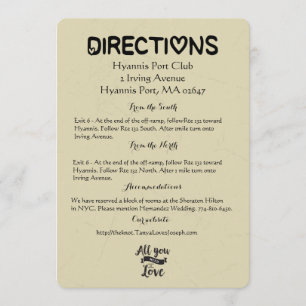 Vintage Directions Details Tan Black Wedding Love Invitation