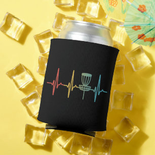 Vintage Disc Golf Retro Heartbeat Gift Disc Golf Can Cooler