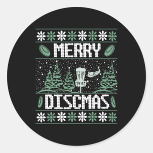 Vintage Disc Golf Ugly Christmas Merry Discmas Par Classic Round Sticker
