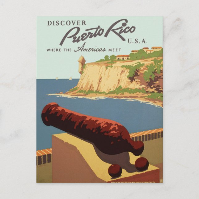 Vintage Discover Puerto Rico WPA Travel Postcard (Front)