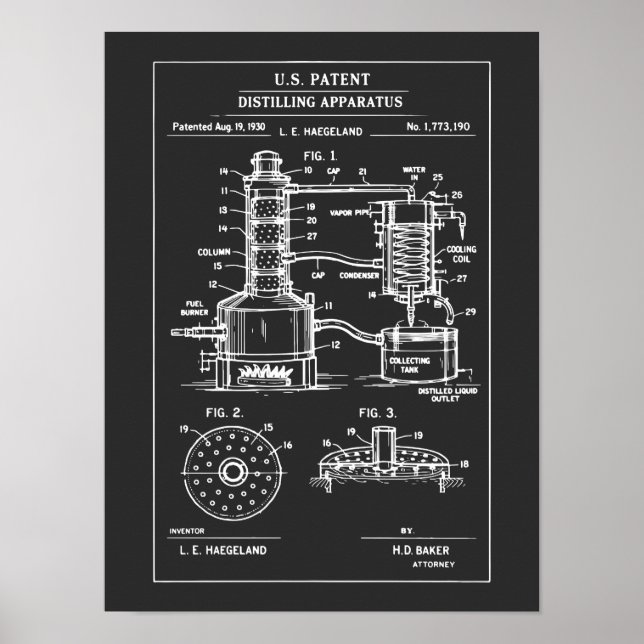 Vintage Distillation Patent Blueprint Poster (Front)