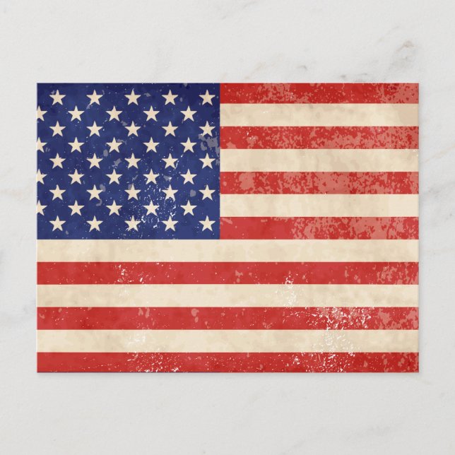 Vintage Distressed American Flag Holiday Postcard (Front)
