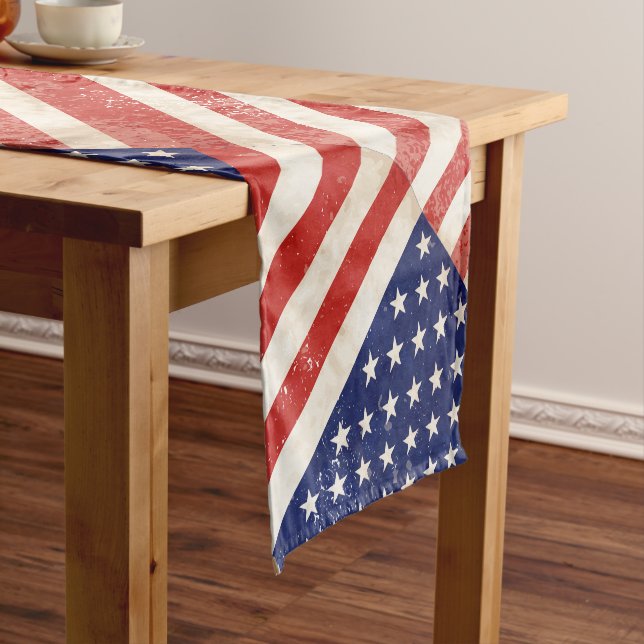 Vintage Distressed American Flag Short Table Runner (In Situ)