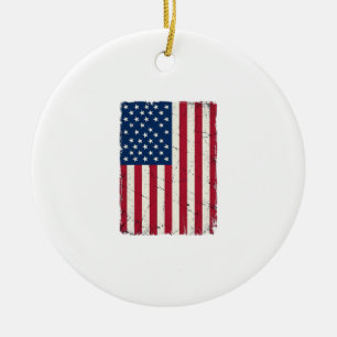 Vintage Distressed American Flag Vector Shirt Desi Ceramic Ornament