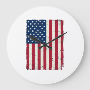 Vintage Distressed American Flag Vector Shirt Desi Large Clock