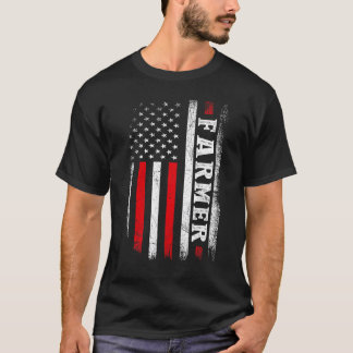 Vintage Distressed American US Flag Farming Patrio T-Shirt