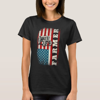Vintage Distressed American US Flag Tractor Patrio T-Shirt