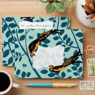 Vintage Distressed Art Deco Birds Wedding Envelope