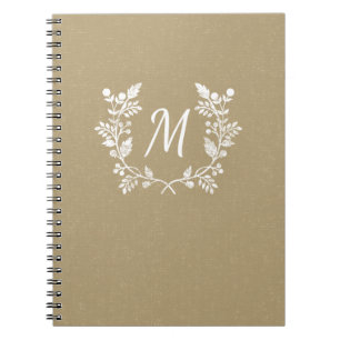Vintage Distressed Beige White Floral Wreath Notebook